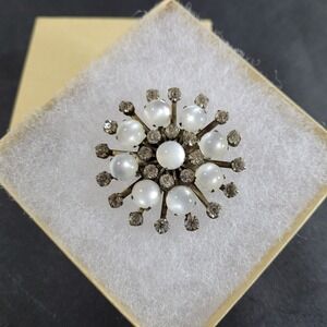 Vintage Starburst Brooch Atomic Round Brooch Estate Fashion Jewelry Pin Moonglow